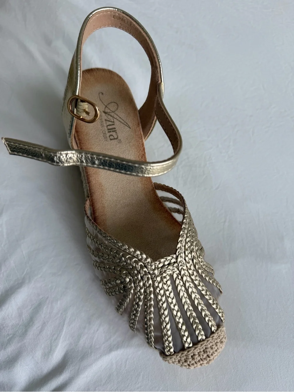 Gold Espadrille Wedge Sandals with Ankle Strap